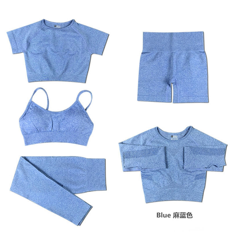 2021 Antibacterial Yoga Wear 5 Piece Set Running Jogger Top And Pants Bra Gaiters Mulheres Vestuário Desportivo Roupas de fitness Casual