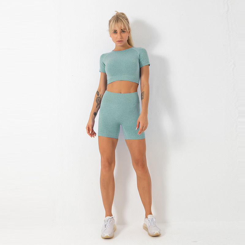 2021 Antibacterial Outfits Casual 2 Pieces Jogger Tops Sportswear Set And Shorts Yoga Wear Mulheres Manga curta