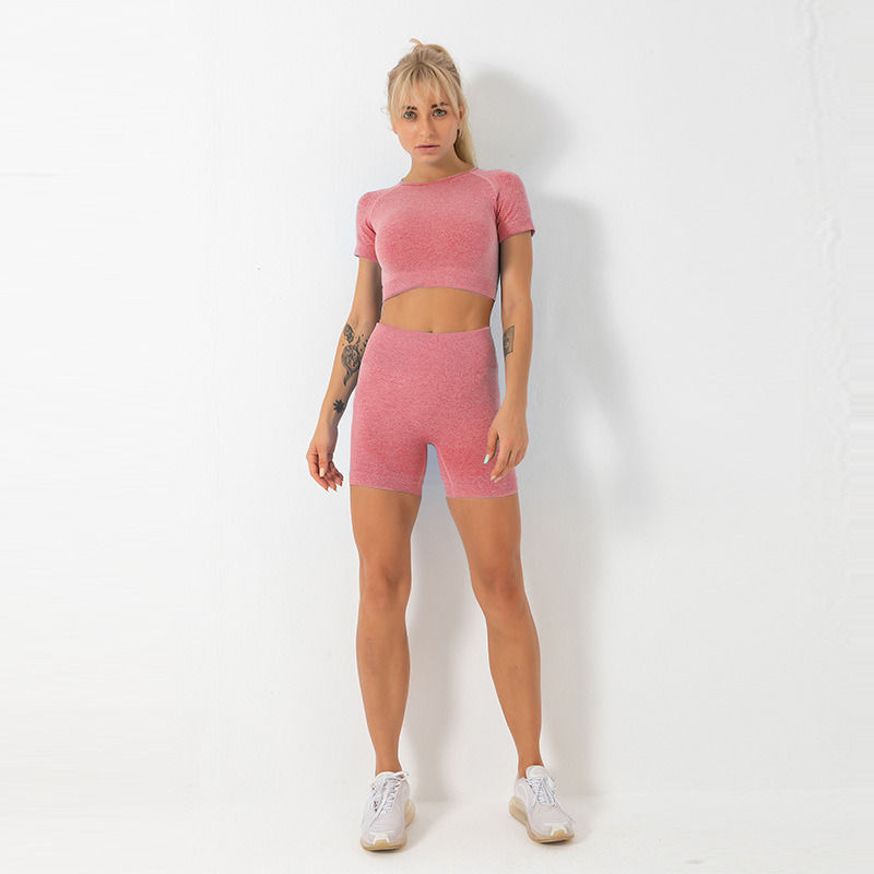 2021 Antibacterial Outfits Casual 2 Pieces Jogger Tops Sportswear Set And Shorts Yoga Wear Mulheres Manga curta