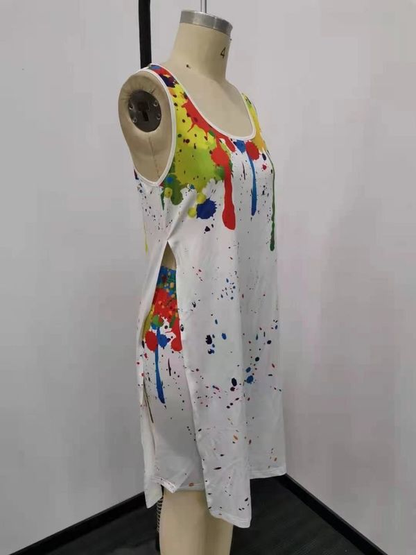 2021 Anti-UV Tie Die 2 Peças Set Prata de Impressão Splatter-Ink Outfits Irregular Asymmetric Edge