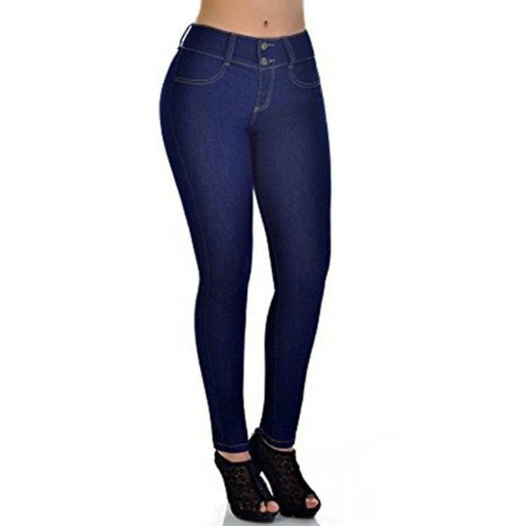Prova de desbotamento de cor De boa qualidade Jeans estirantes de cintura alta Mulher sólida Jeans de lápis magros