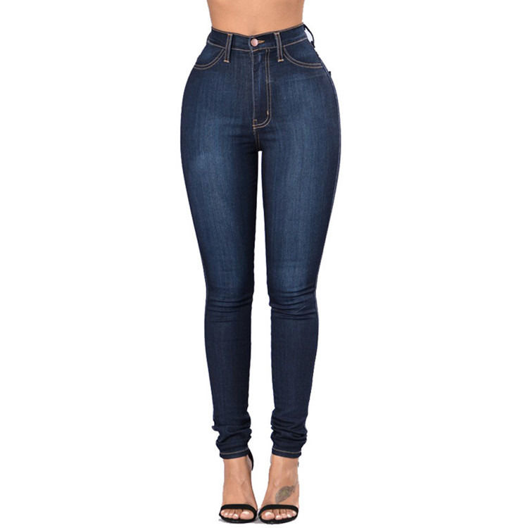 Prova de desbotamento de cor Mulheres de alta qualidade Skinny jeans elásticos cintura jeans lápis alto longo