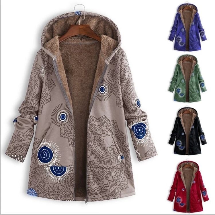 Fábrica por atacado impermeável mulheres casaco de Inverno de bolso com capuz impresa casaco de moda de idade