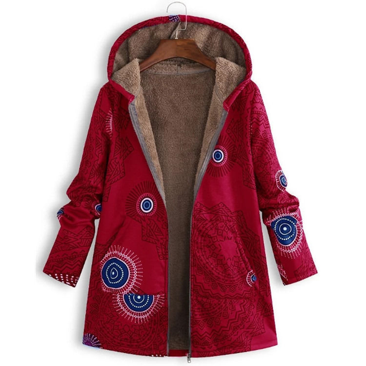 Fábrica por atacado impermeável mulheres casaco de Inverno de bolso com capuz impresa casaco de moda de idade