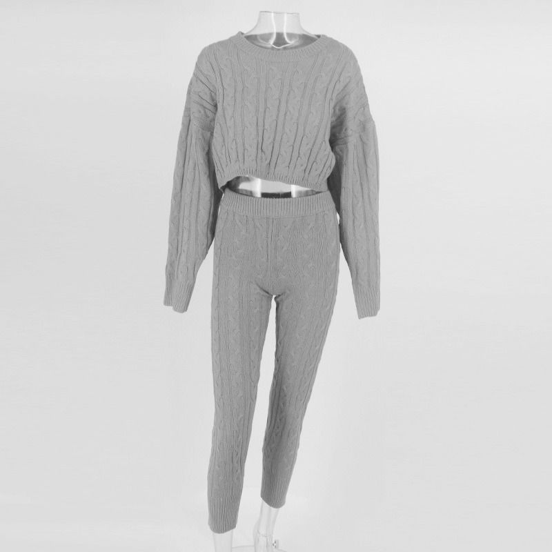 Inverno de 2020 roupa anti-enroscamento de duas peças conjunto de suéter sólido top e calças conjunto suéter quente
