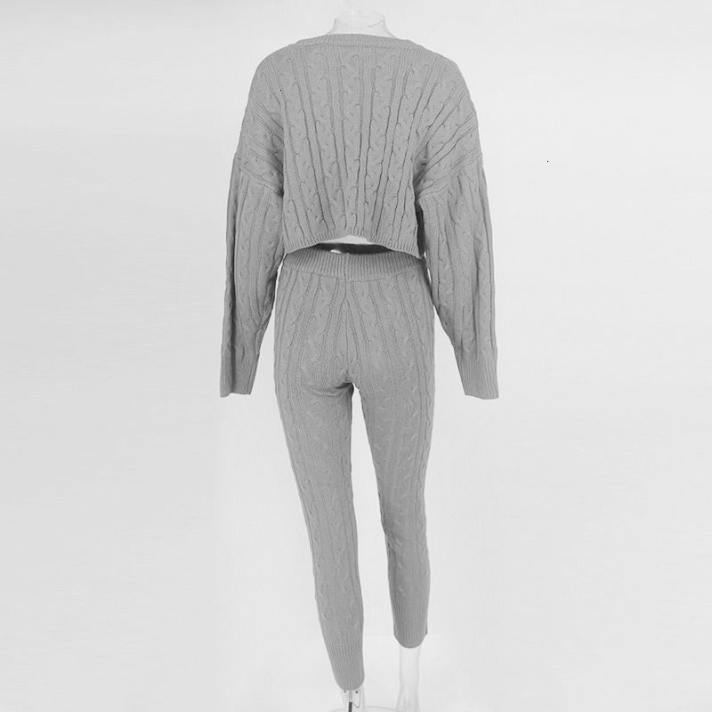 Inverno de 2020 roupa anti-enroscamento de duas peças conjunto de suéter sólido top e calças conjunto suéter quente