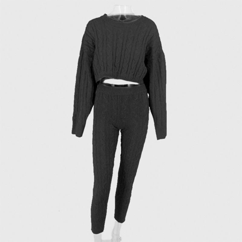 Inverno de 2020 roupa anti-enroscamento de duas peças conjunto de suéter sólido top e calças conjunto suéter quente