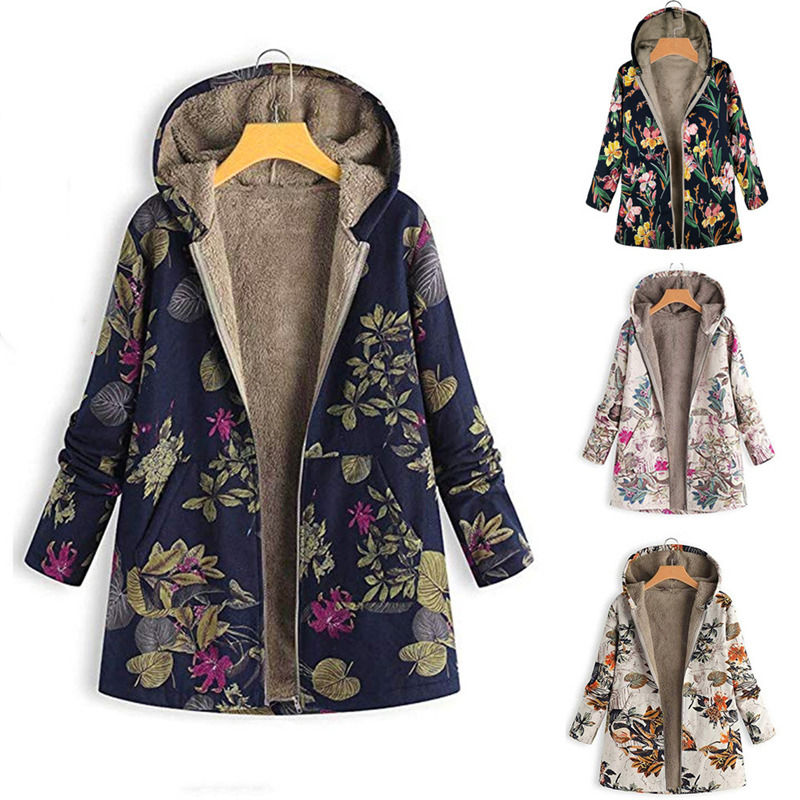 Impressão Floral Íntegro Canvas Hoodie Último Velocidade Calor Capa de Mulheres Inverno Jaqueta fina