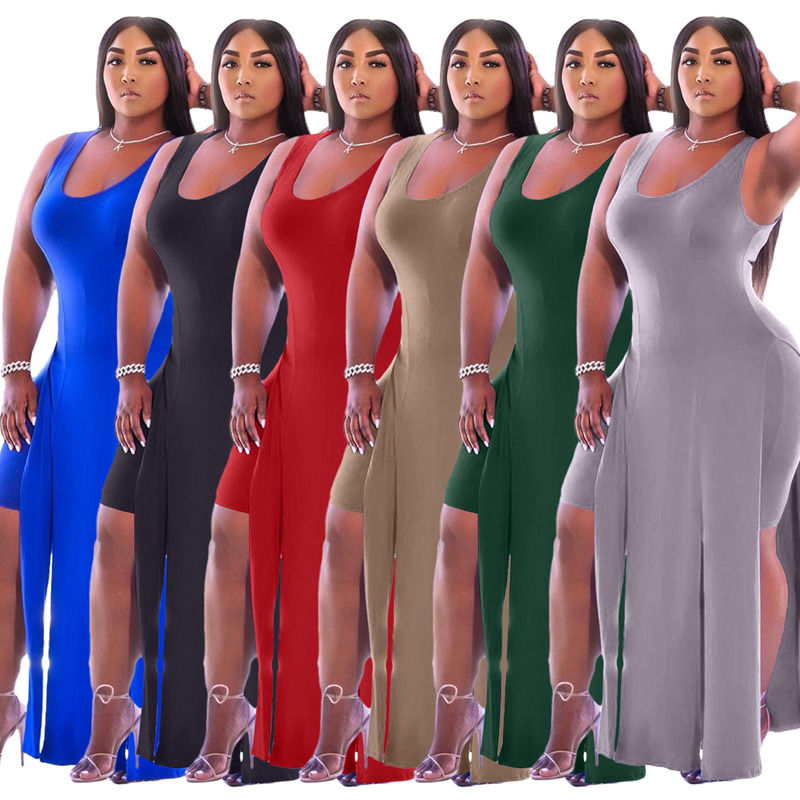 2021 NUEVO Anti-Estático Set de duas peças Vestido elástico de tanque dividido Vestido de verão Shorts Vestido casual sem mangas