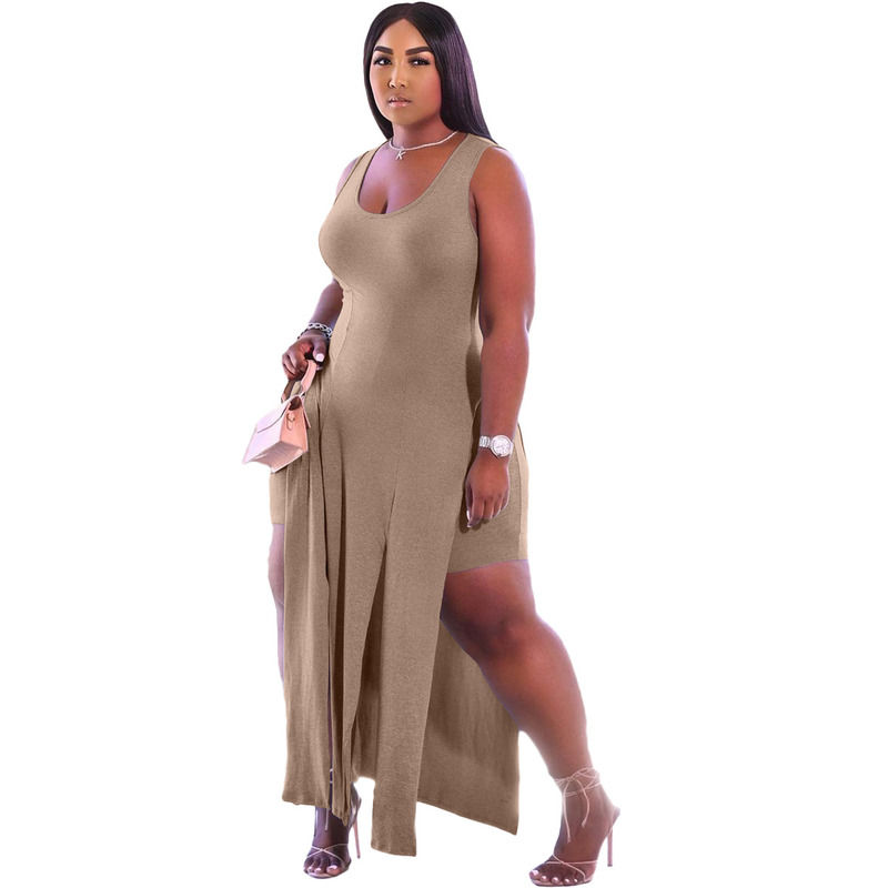 2021 NUEVO Anti-Estático Set de duas peças Vestido elástico de tanque dividido Vestido de verão Shorts Vestido casual sem mangas