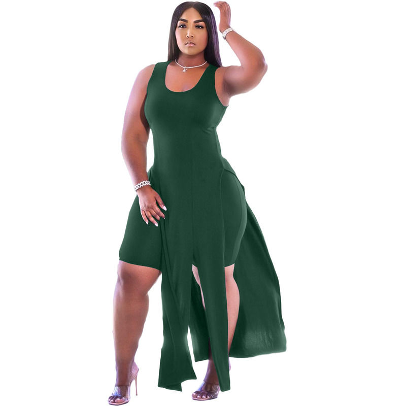 2021 NUEVO Anti-Estático Set de duas peças Vestido elástico de tanque dividido Vestido de verão Shorts Vestido casual sem mangas