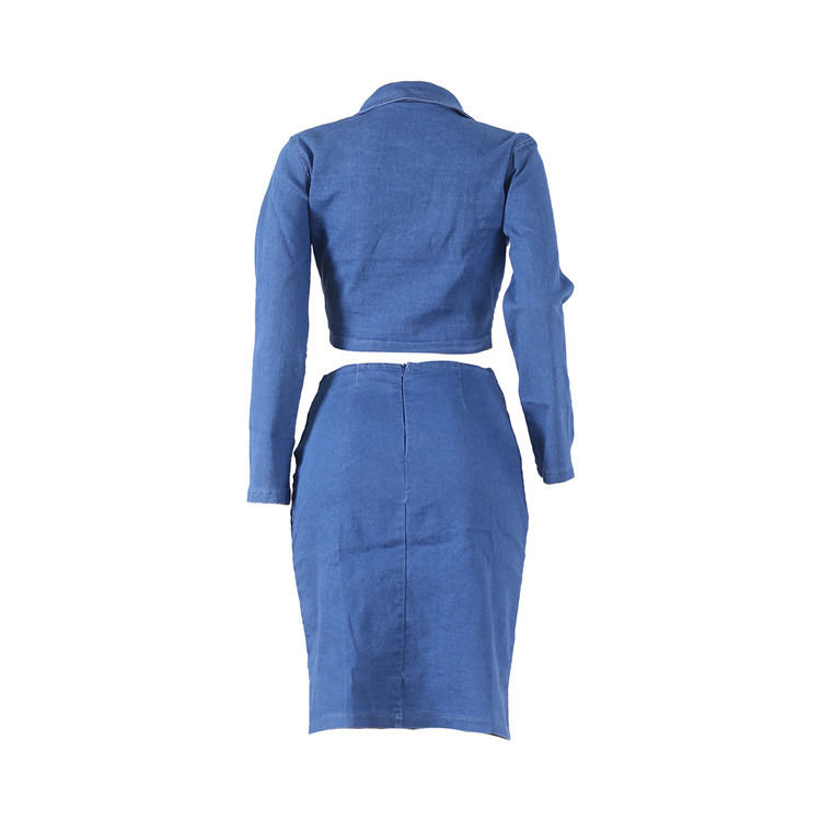 Estilo de moda e tamanho mais sexy saia de grelha de denim com conjunto superior de duas peças conjunto de saia casual de grelha
