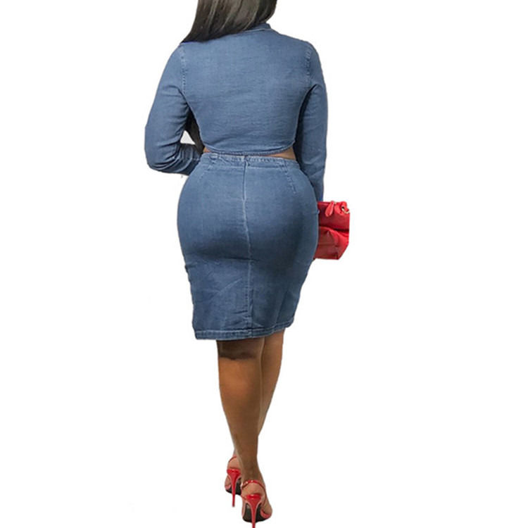 Estilo de moda e tamanho mais sexy saia de grelha de denim com conjunto superior de duas peças conjunto de saia casual de grelha